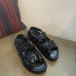 Chanel Dad Sandals Patent Leather Black Size 39
